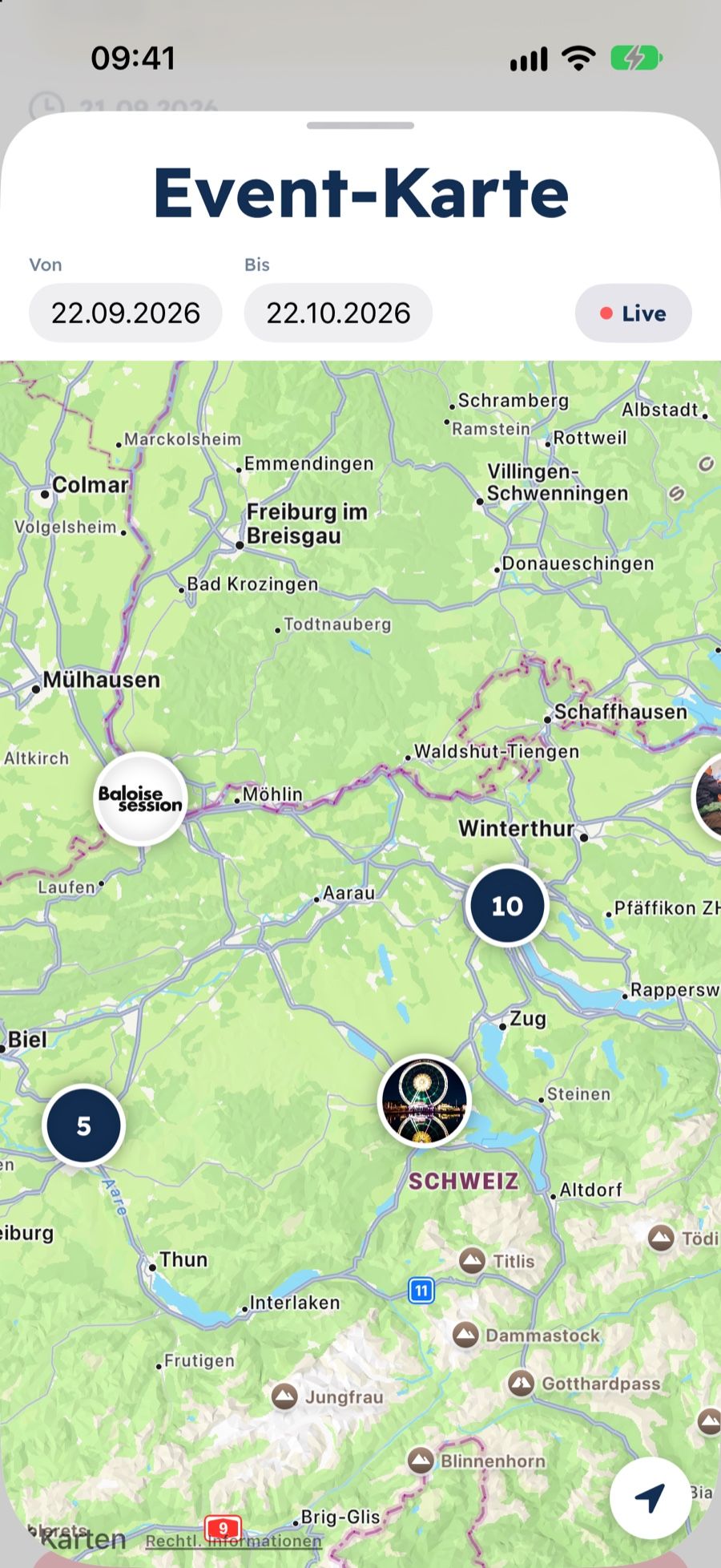opia: Karte der Schweiz mit Events
