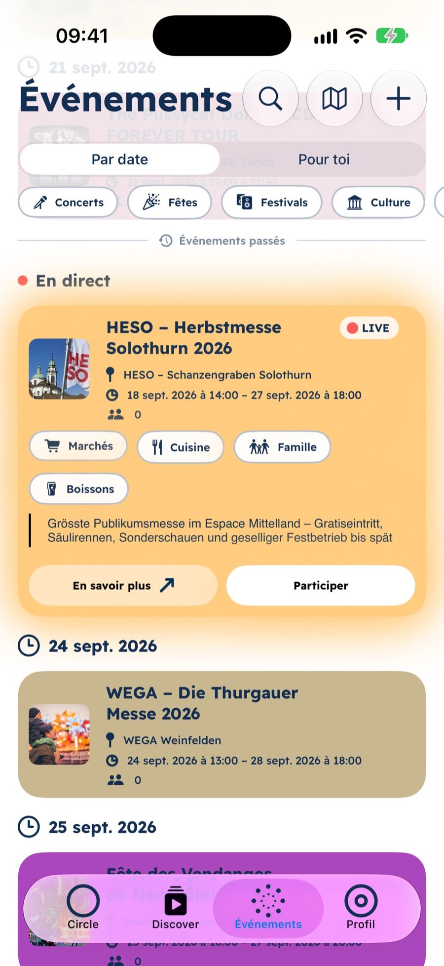 opia : événement déplié avec les détails et le bouton « Participer »