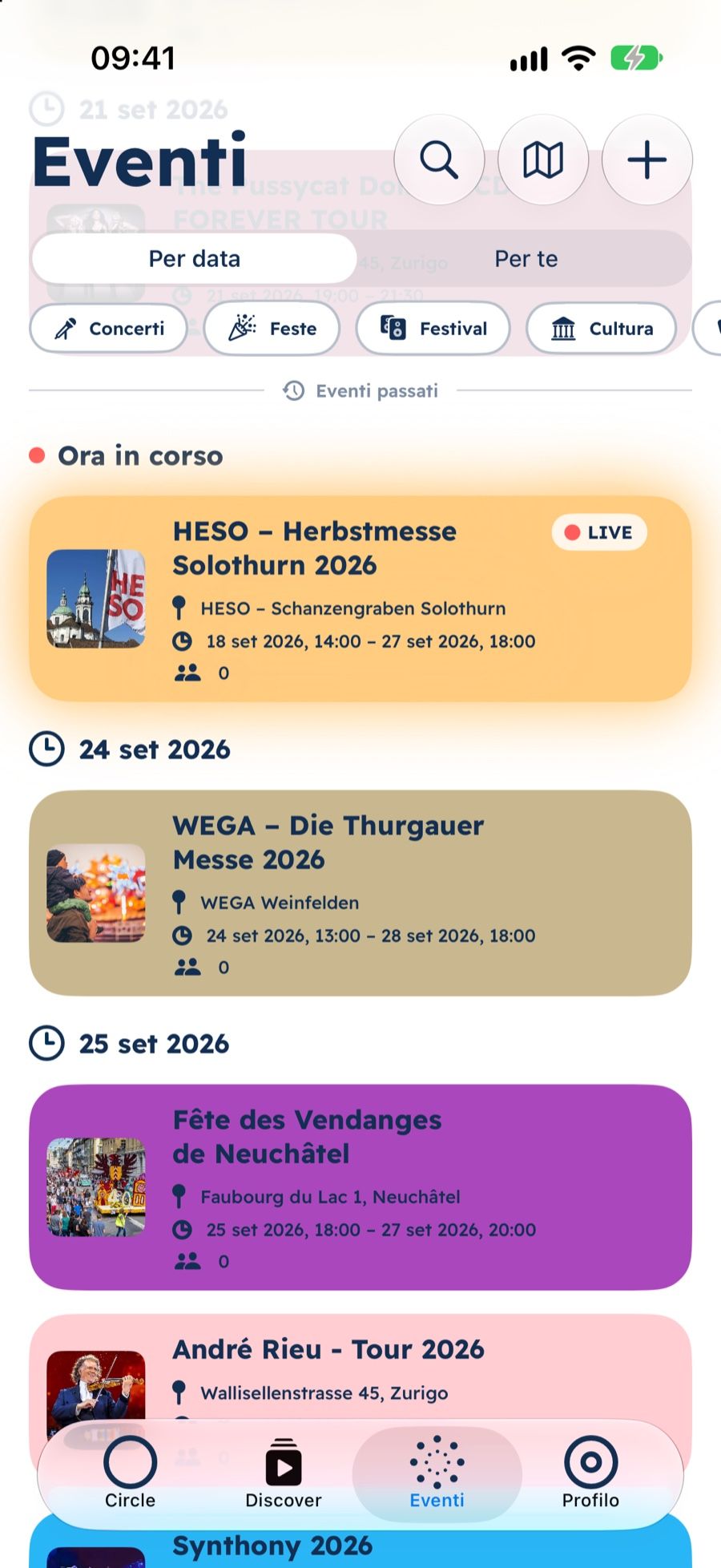 opia: eventi nelle vicinanze con filtri e un evento in corso